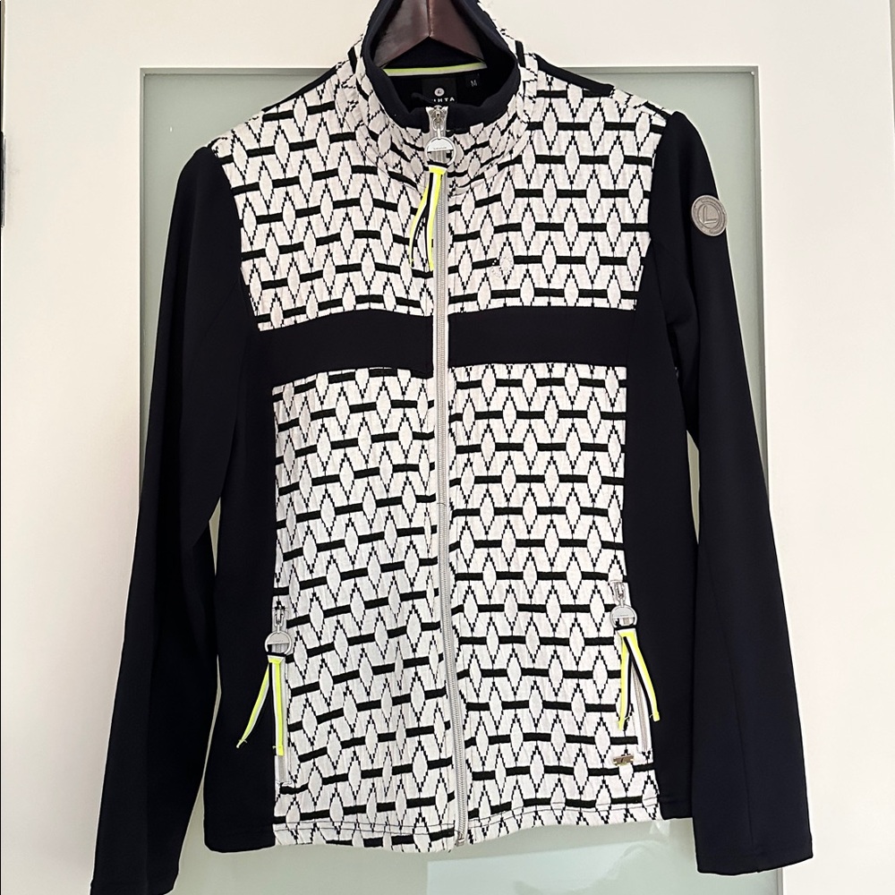 Luhta Blue and White Geometric Zip-Up Jacket